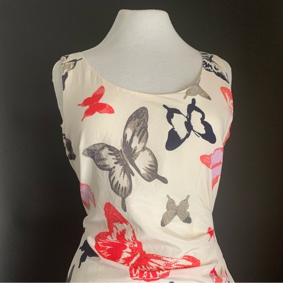 Laura Ashley Vintage Silk-Blend Dress A-Line Midi Multi Butterfly Print UK 14 - Picture 3 of 16